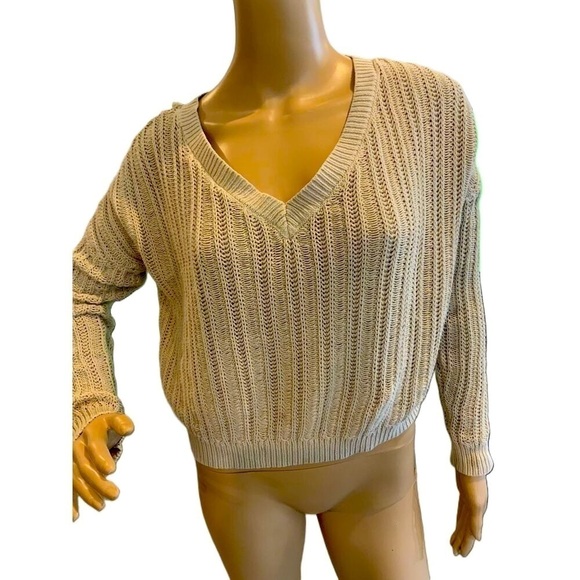 rue21 Womens Beige Ribbed V-Neck Long Sleeve Pullover Sweater Size XS - Picture 1 of 13